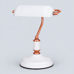 Candeeiro de mesa, E27, tipo banqueiro, branco+cobre, base Ø185 mm, 260 x 195 x 345 mm
